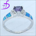 Inlaid opal ring fat triangle amythest stone ring in 925 sterling silver